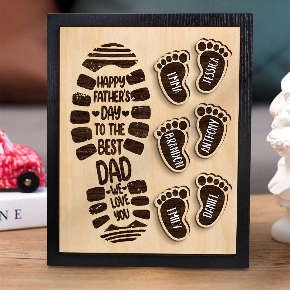 Personalized Footprints Wooden Frame Custom Family Member Names Father's Day Gift - mymoonlampuk