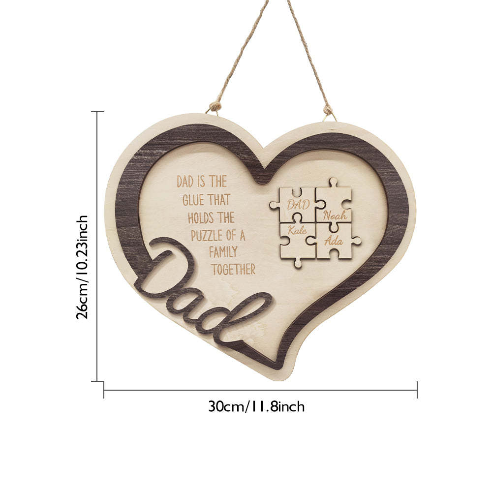 Personalized Wooden Heart Puzzle Sign Father's Day Gift for Dad - photomoonlamp
