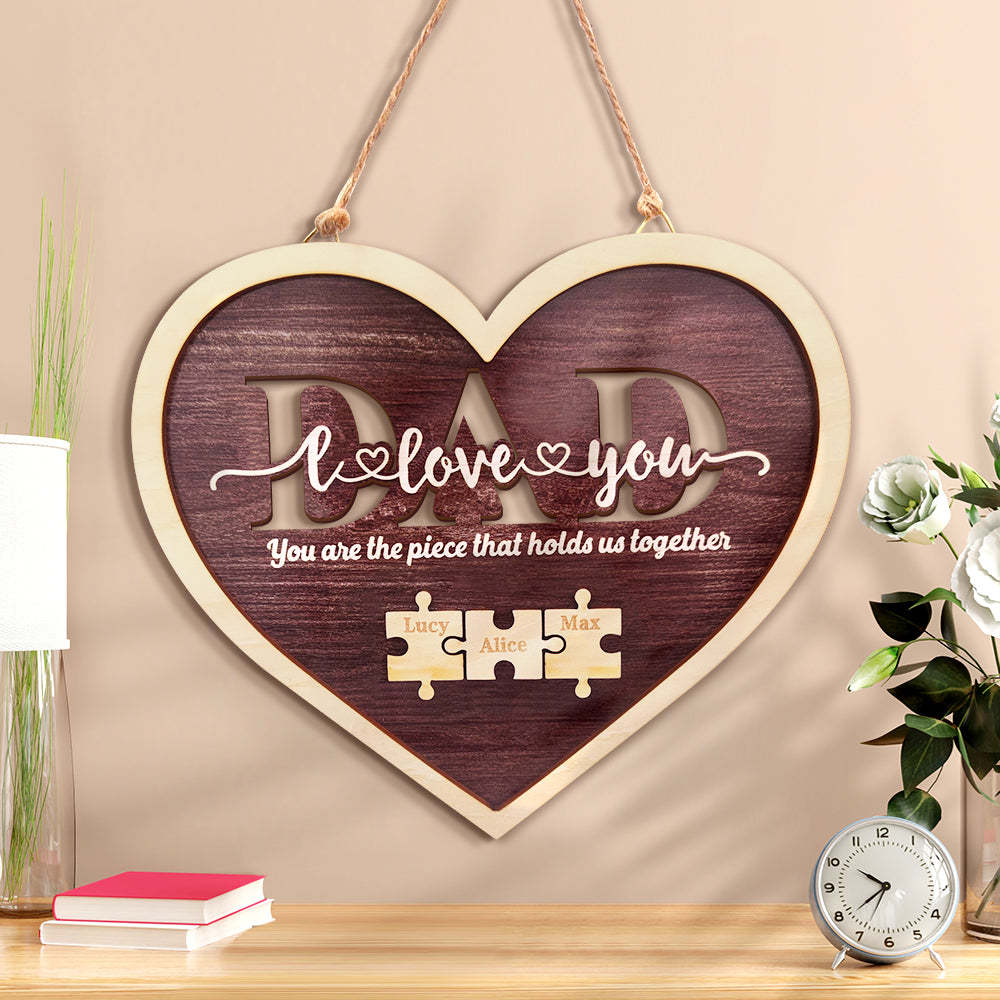 Personalized Dad Heart Puzzle Plaque You Are the Piece That Holds Us Together Father's Day Gift - photomoonlamp