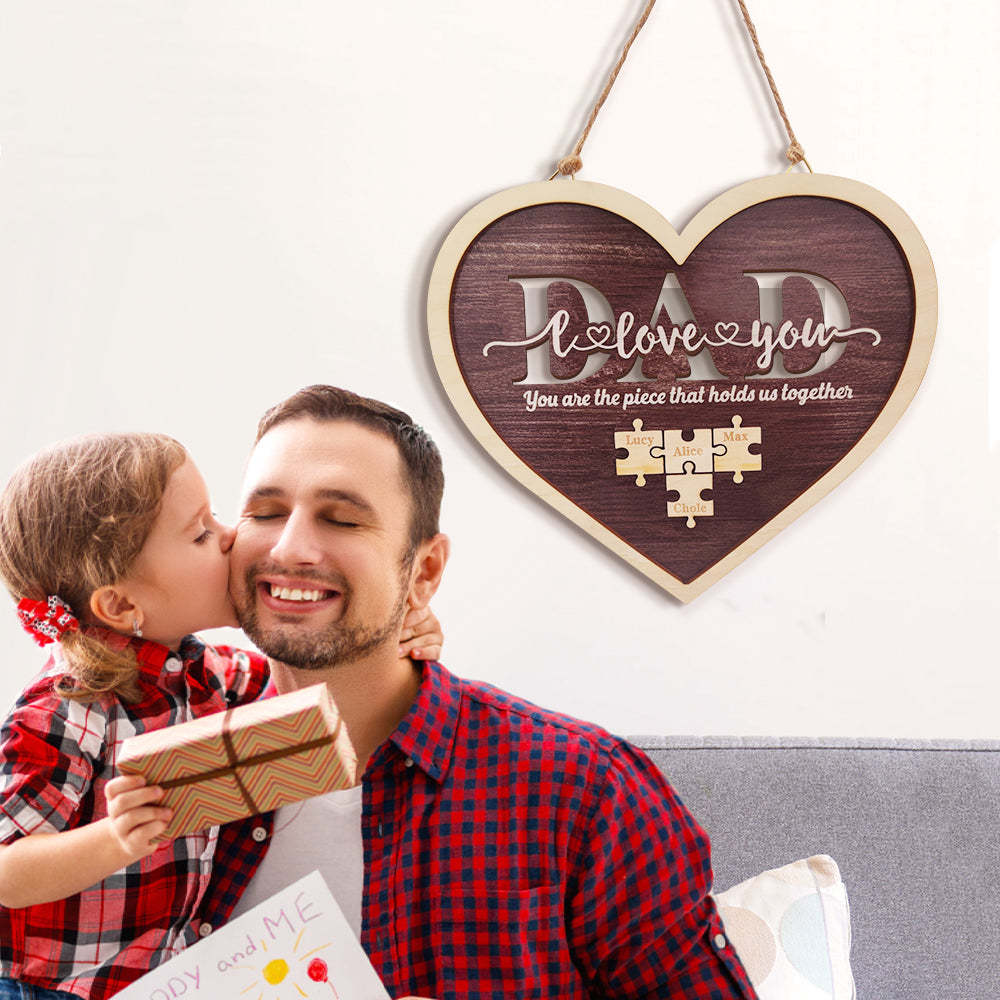 Personalized Dad Heart Puzzle Plaque You Are the Piece That Holds Us Together Father's Day Gift - photomoonlamp