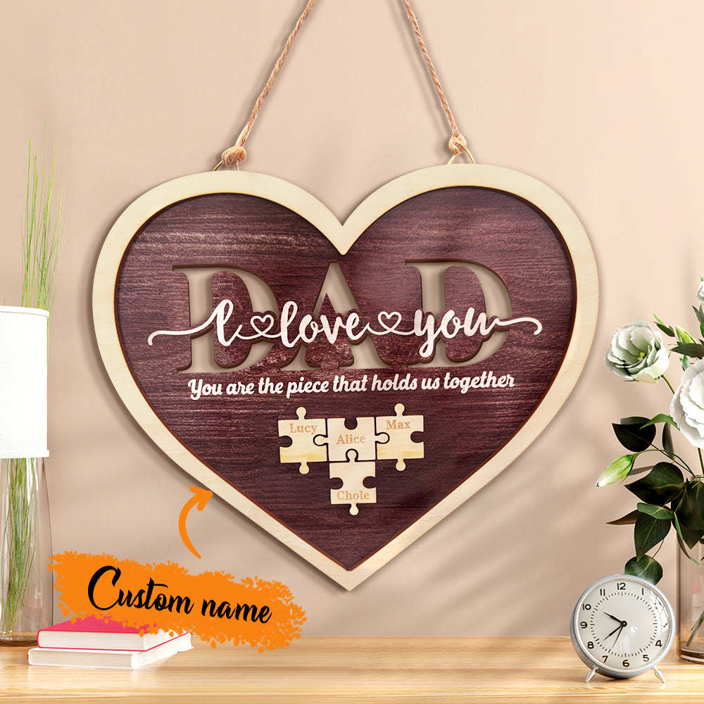 Personalized Dad Heart Puzzle Plaque You Are the Piece That Holds Us Together Father's Day Gift - photomoonlamp