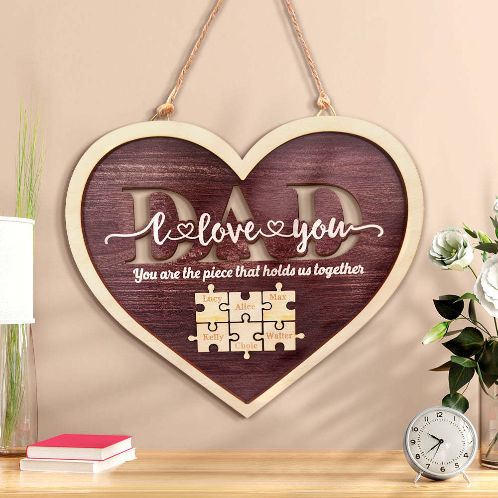 Personalized Dad Heart Puzzle Plaque You Are the Piece That Holds Us Together Father's Day Gift - photomoonlamp