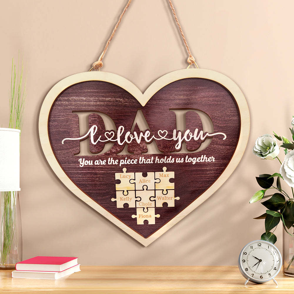 Personalized Dad Heart Puzzle Plaque You Are the Piece That Holds Us Together Father's Day Gift - photomoonlamp