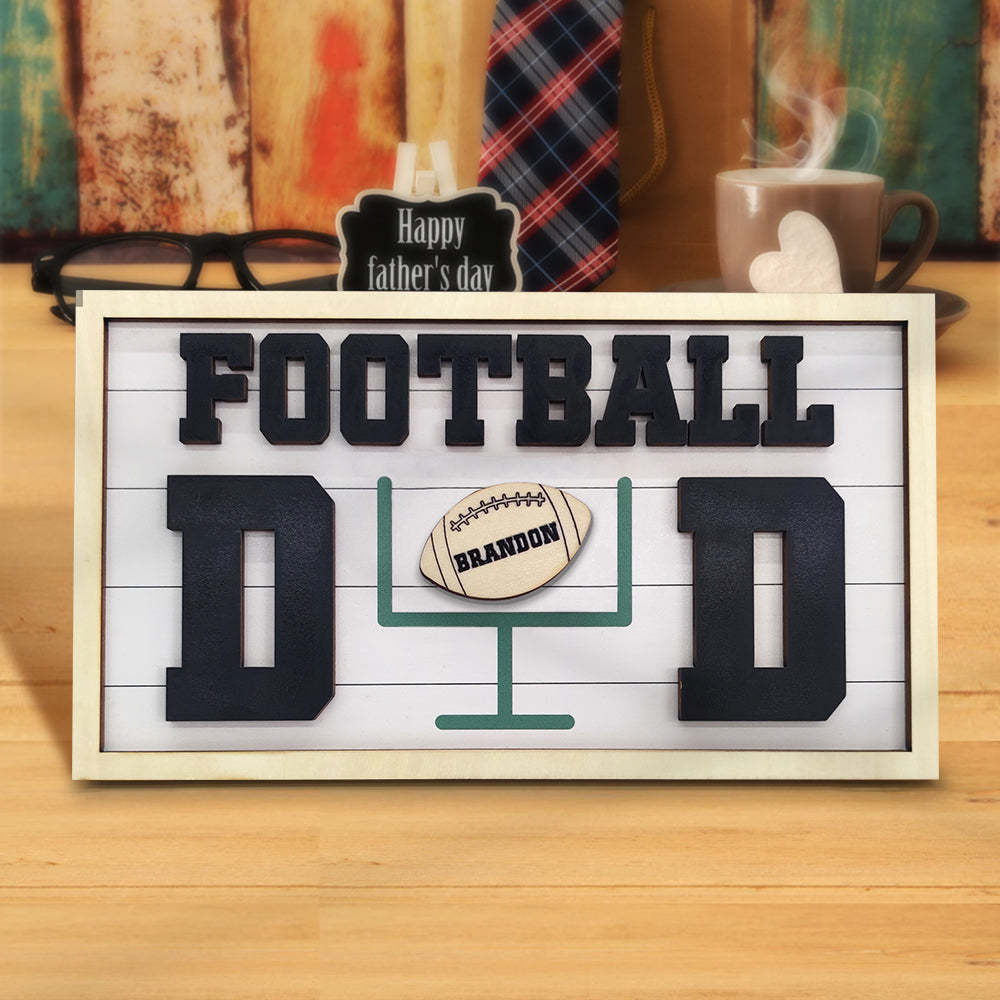 Personalized Football Dad Wooden Name Sign Plaque Father's Day Gift for Dad Grandpa - mymoonlampuk