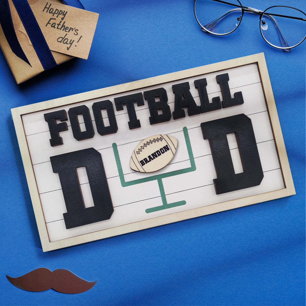 Personalized Football Dad Wooden Name Sign Plaque Father's Day Gift for Dad Grandpa - mymoonlampuk