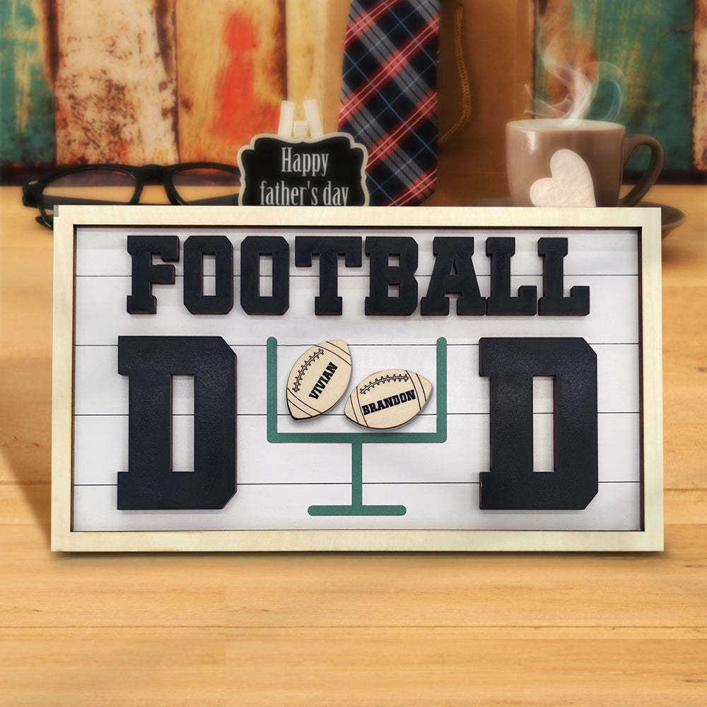 Personalized Football Dad Wooden Name Sign Plaque Father's Day Gift for Dad Grandpa - mymoonlampuk