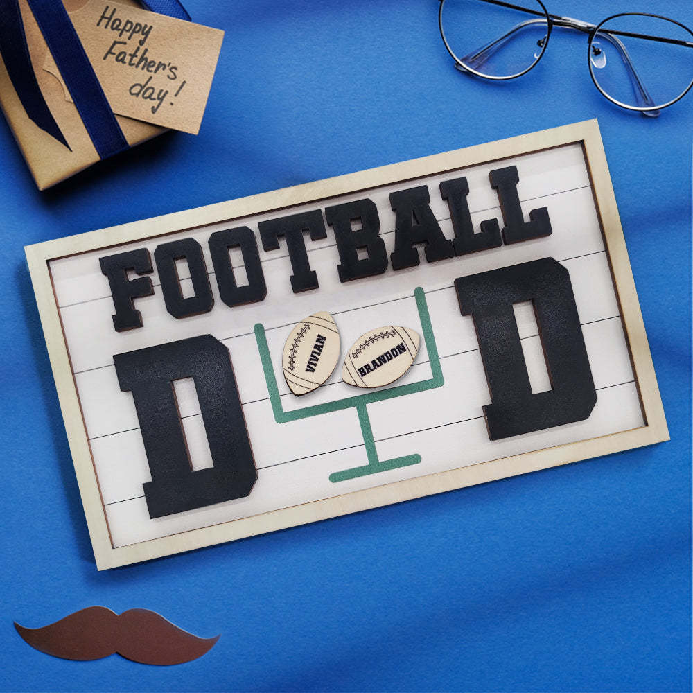 Personalized Football Dad Wooden Name Sign Plaque Father's Day Gift for Dad Grandpa - mymoonlampuk