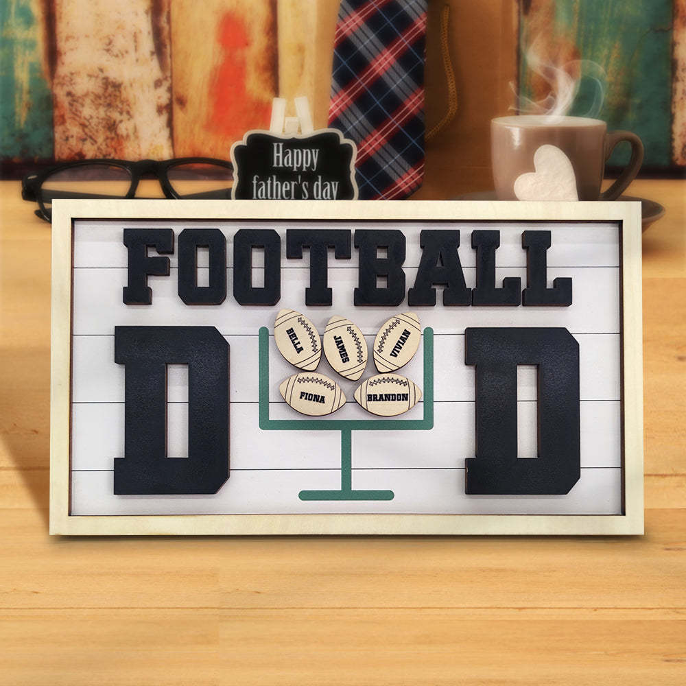 Personalized Football Dad Wooden Name Sign Plaque Father's Day Gift for Dad Grandpa - mymoonlampuk