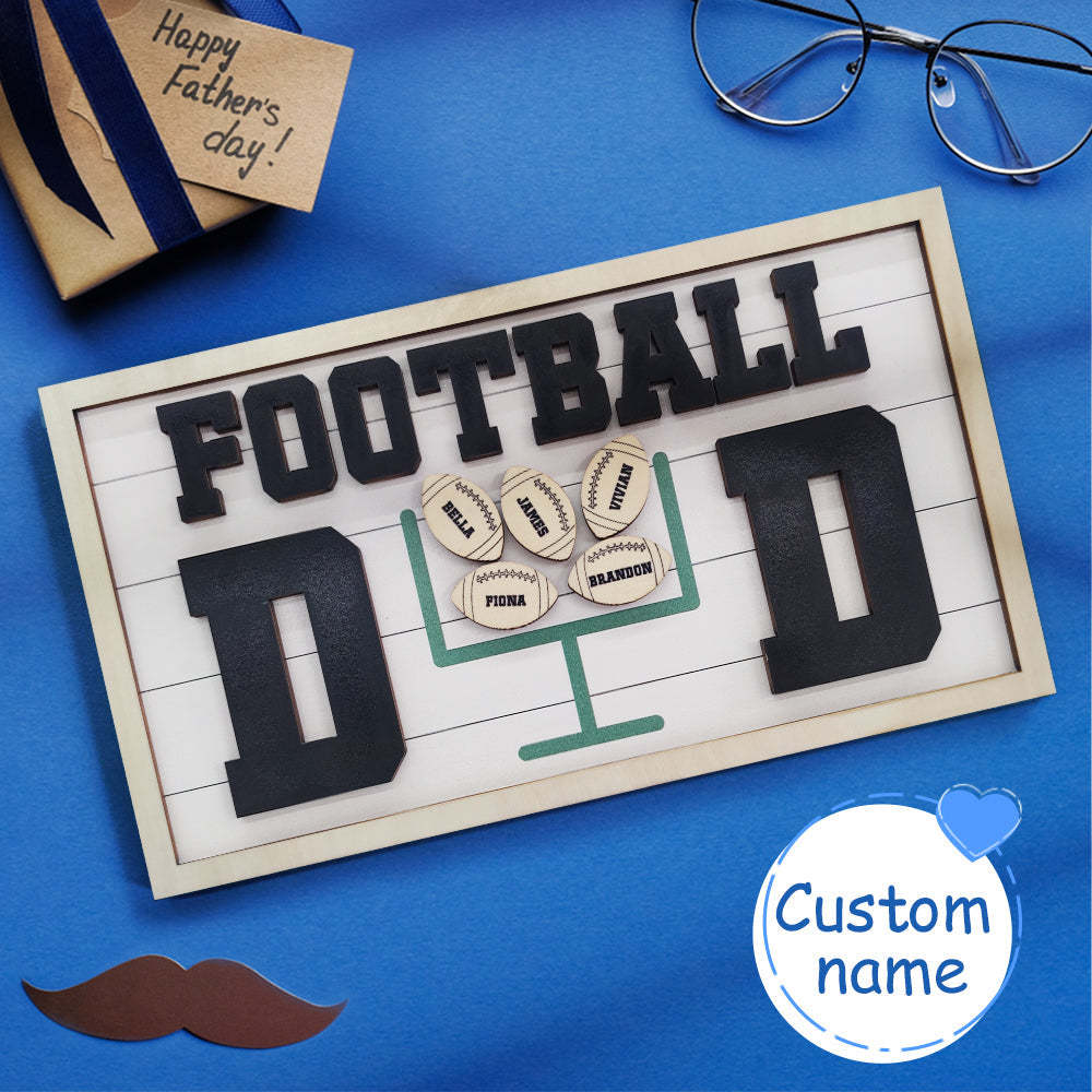Personalized Football Dad Wooden Name Sign Plaque Father's Day Gift for Dad Grandpa - mymoonlampuk