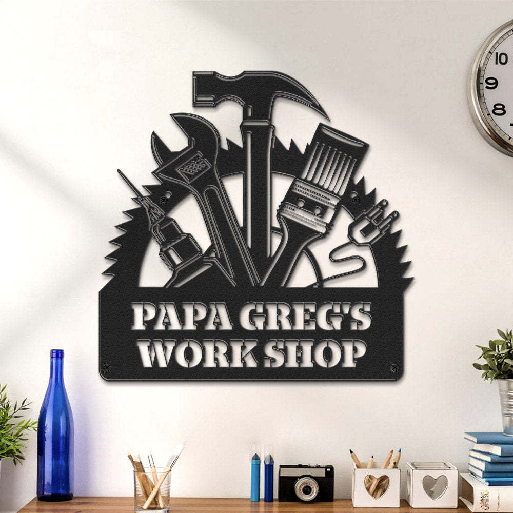 Custom Workshop Metal Sign Personalized LED Lights Wall Art Decor Father's Day Gift - photomoonlamp