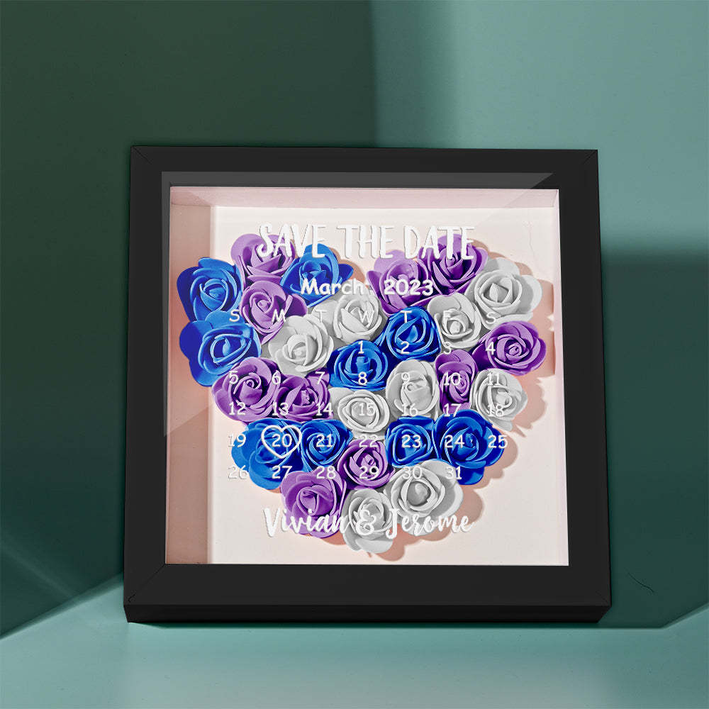 Custom Flower Shadow Box Personalized Calendar Flower Shadowbox Frame Gift - mymoonlampuk