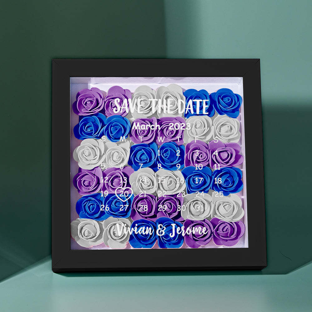 Custom Flower Shadow Box Personalized Calendar Flower Shadowbox Frame Gift - mymoonlampuk