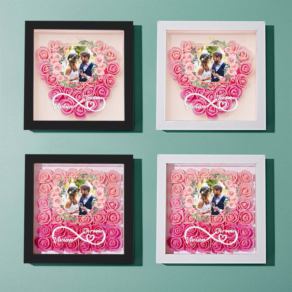 Custom Photo Flower Shadow Box Personalized Infinity Flower Shadowbox Frame Gift for Couple - mymoonlampuk