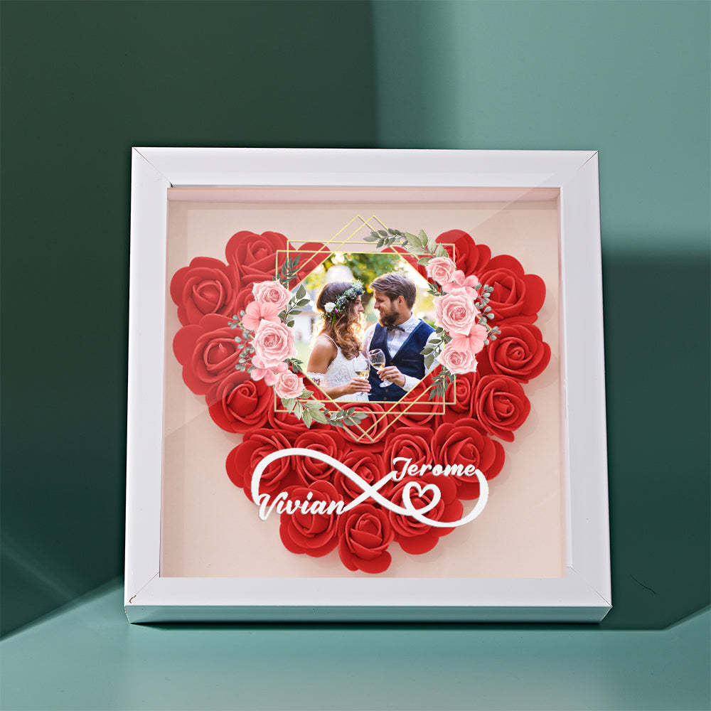 Custom Photo Flower Shadow Box Personalized Infinity Flower Shadowbox Frame Gift for Couple - mymoonlampuk