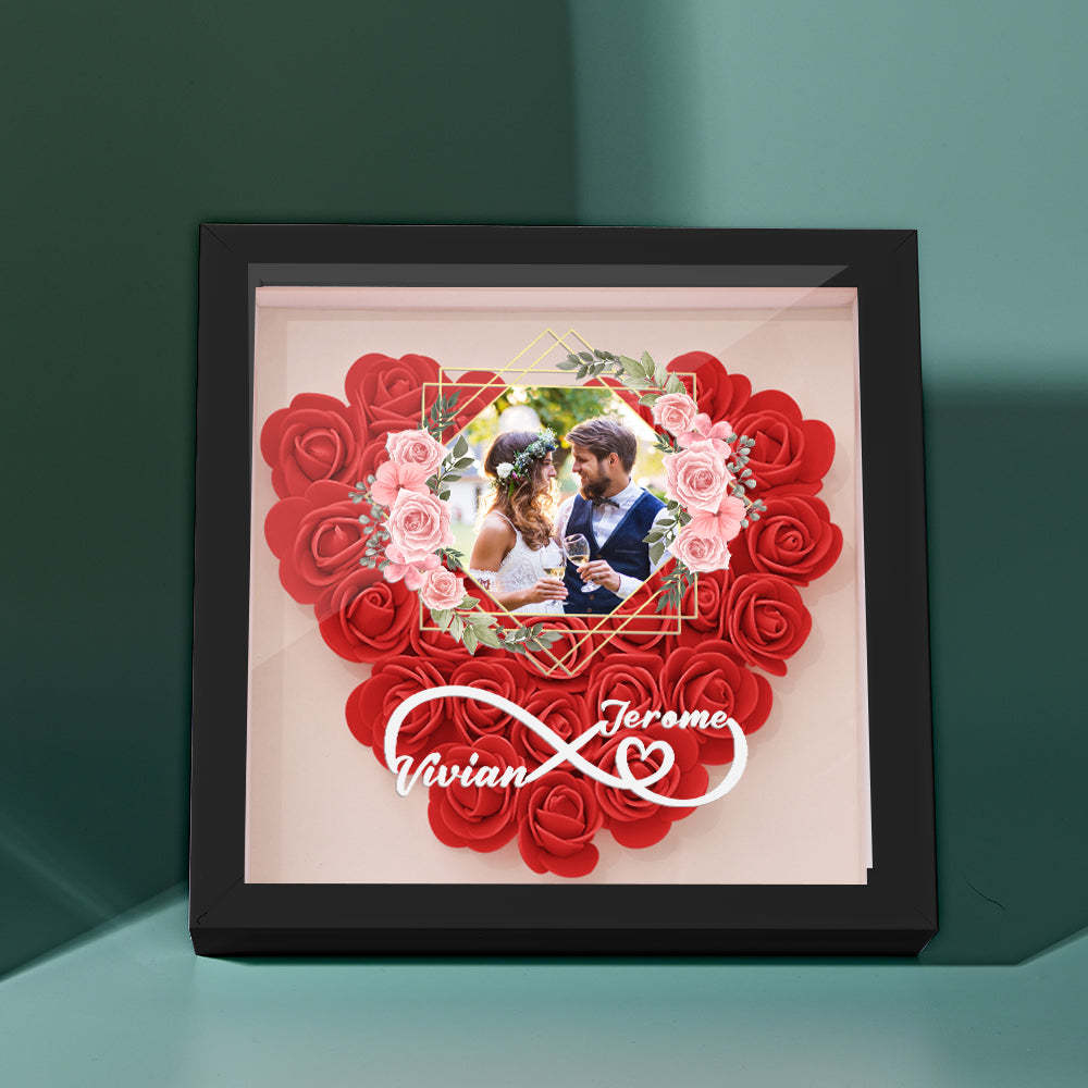Custom Photo Flower Shadow Box Personalized Infinity Flower Shadowbox Frame Gift for Couple - mymoonlampuk
