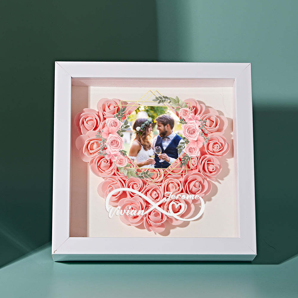 Custom Photo Flower Shadow Box Personalized Infinity Flower Shadowbox Frame Gift for Couple - mymoonlampuk