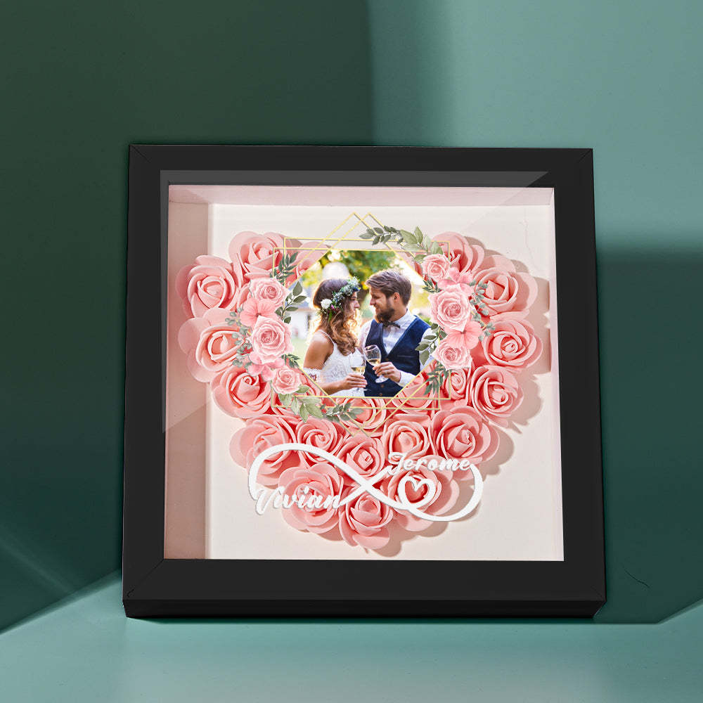 Custom Photo Flower Shadow Box Personalized Infinity Flower Shadowbox Frame Gift for Couple - mymoonlampuk