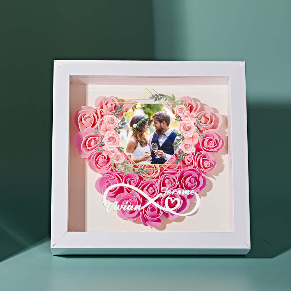 Custom Photo Flower Shadow Box Personalized Infinity Flower Shadowbox Frame Gift for Couple - mymoonlampuk