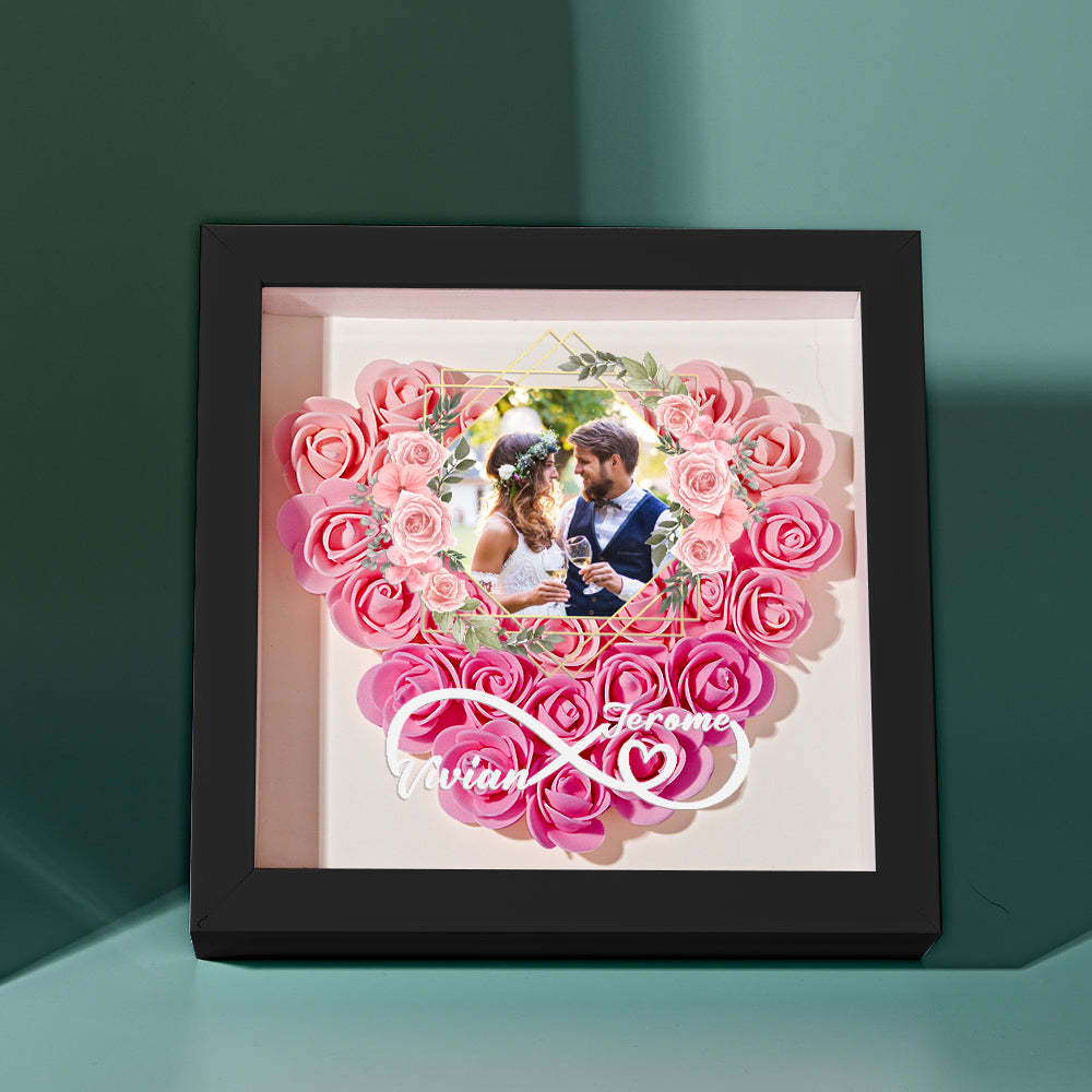 Custom Photo Flower Shadow Box Personalized Infinity Flower Shadowbox Frame Gift for Couple - mymoonlampuk