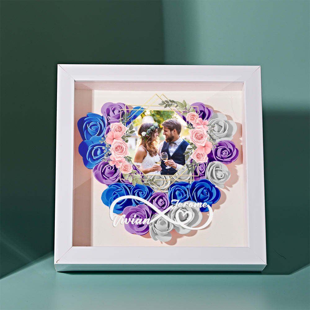 Custom Photo Flower Shadow Box Personalized Infinity Flower Shadowbox Frame Gift for Couple - mymoonlampuk