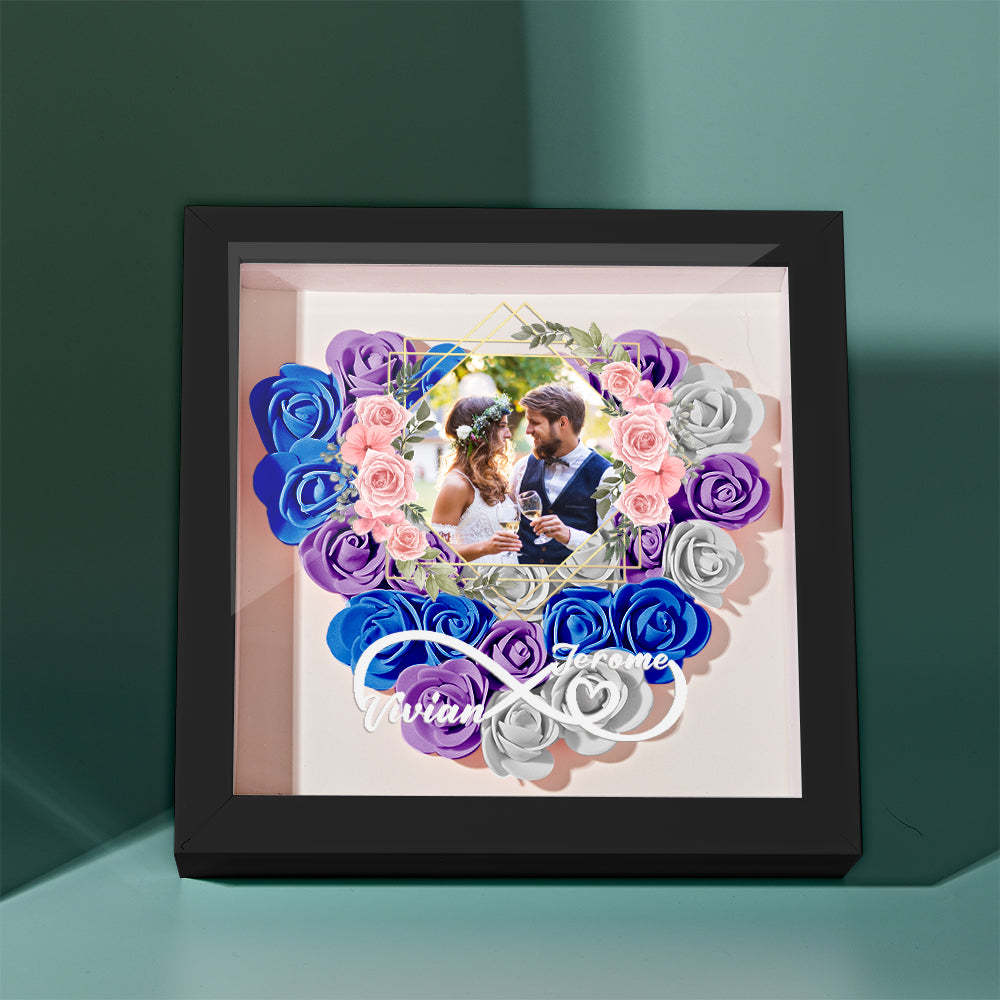 Custom Photo Flower Shadow Box Personalized Infinity Flower Shadowbox Frame Gift for Couple - mymoonlampuk