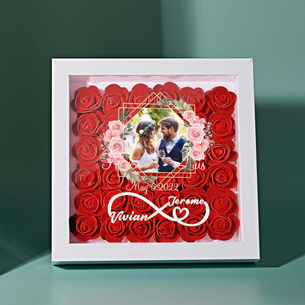 Custom Photo Flower Shadow Box Personalized Infinity Flower Shadowbox Frame Gift for Couple - mymoonlampuk