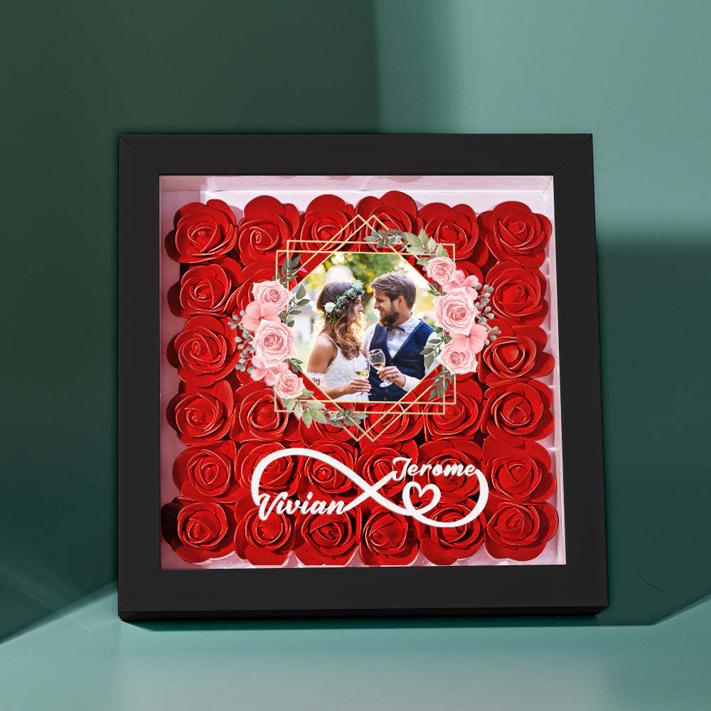 Custom Photo Flower Shadow Box Personalized Infinity Flower Shadowbox Frame Gift for Couple - mymoonlampuk