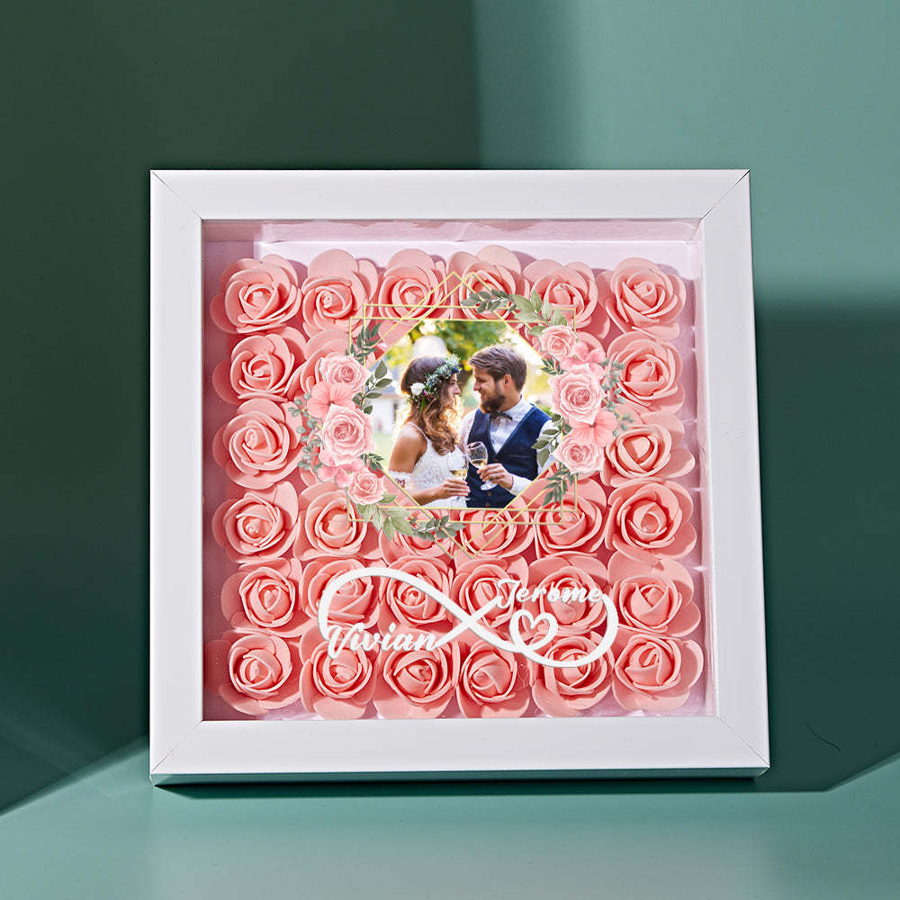 Custom Photo Flower Shadow Box Personalized Infinity Flower Shadowbox Frame Gift for Couple - mymoonlampuk