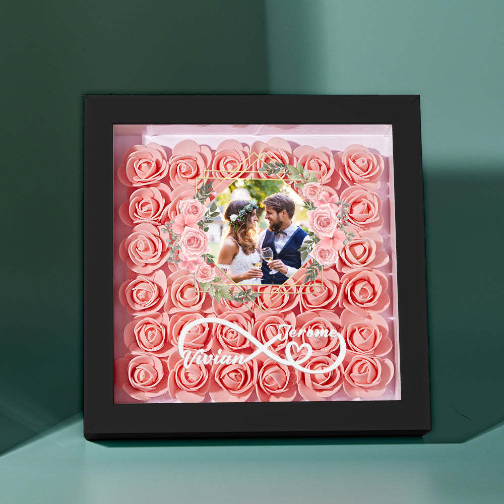 Custom Photo Flower Shadow Box Personalized Infinity Flower Shadowbox Frame Gift for Couple - mymoonlampuk