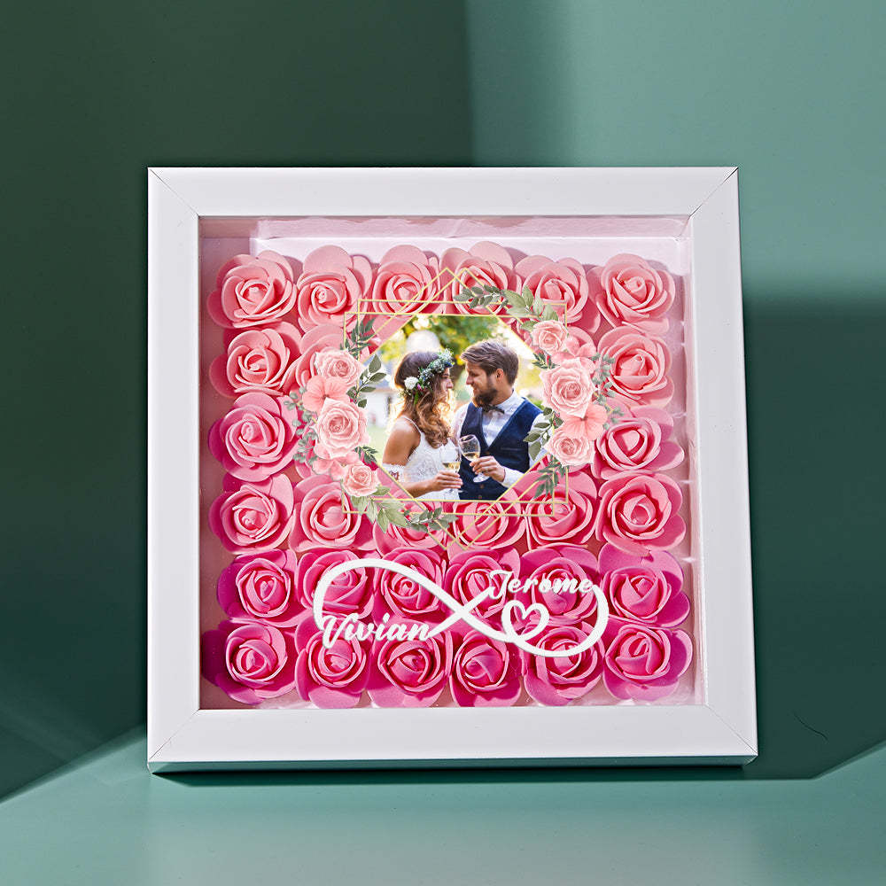 Custom Photo Flower Shadow Box Personalized Infinity Flower Shadowbox Frame Gift for Couple - mymoonlampuk