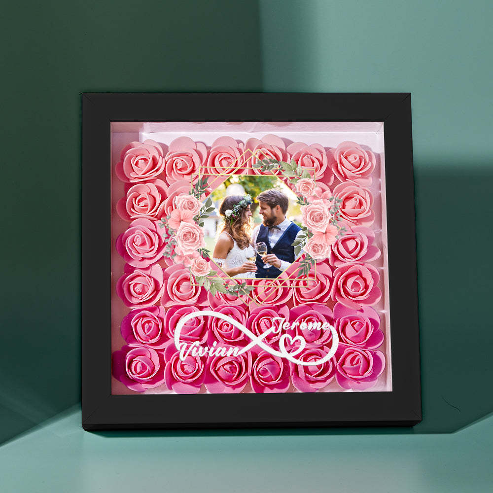 Custom Photo Flower Shadow Box Personalized Infinity Flower Shadowbox Frame Gift for Couple - mymoonlampuk