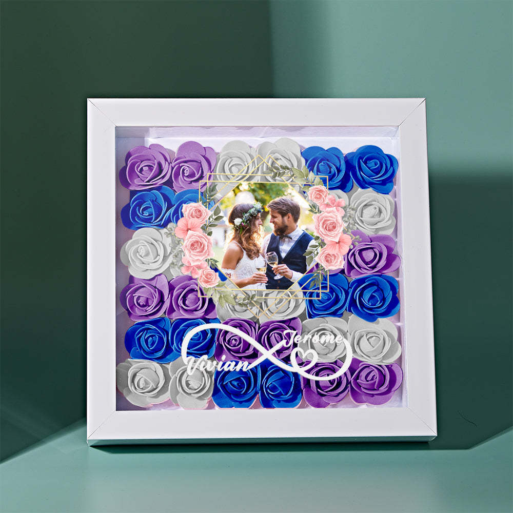 Custom Photo Flower Shadow Box Personalized Infinity Flower Shadowbox Frame Gift for Couple - mymoonlampuk