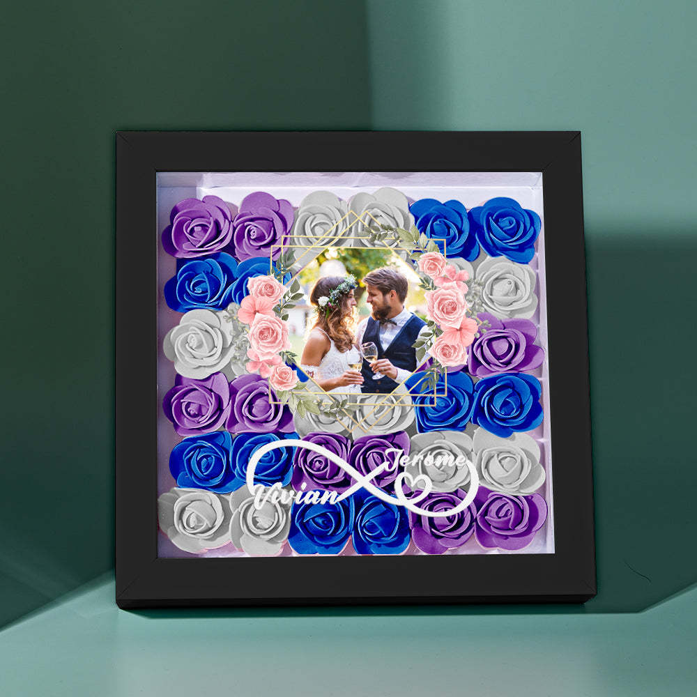 Custom Photo Flower Shadow Box Personalized Infinity Flower Shadowbox Frame Gift for Couple - mymoonlampuk