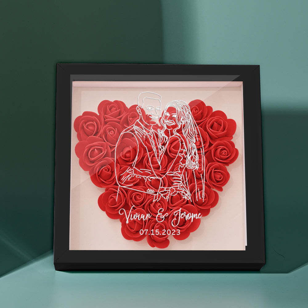 Custom Photo Flower Shadow Box Personalized Line Drawing Flower Shadowbox Frame Gift - mymoonlampuk