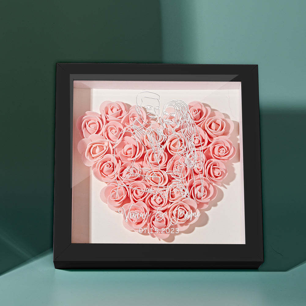 Custom Photo Flower Shadow Box Personalized Line Drawing Flower Shadowbox Frame Gift - mymoonlampuk
