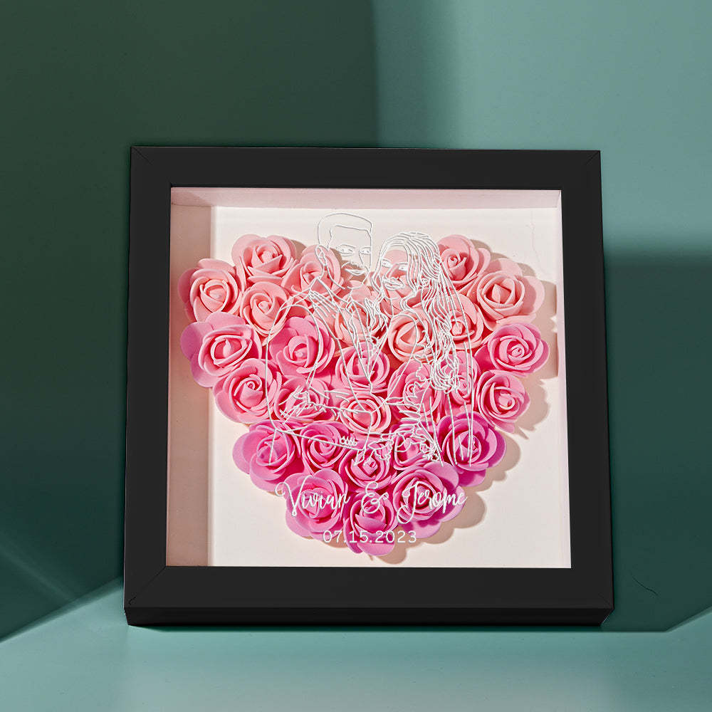 Custom Photo Flower Shadow Box Personalized Line Drawing Flower Shadowbox Frame Gift - mymoonlampuk