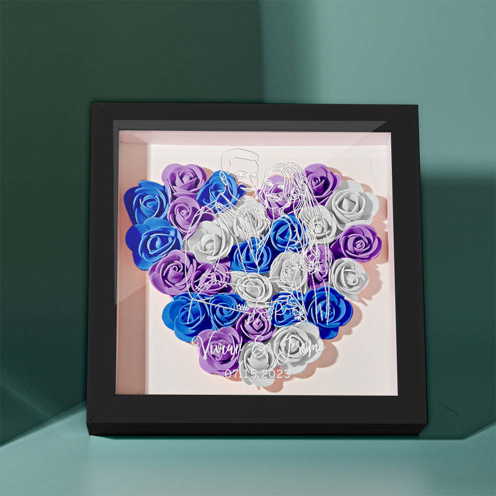 Custom Photo Flower Shadow Box Personalized Line Drawing Flower Shadowbox Frame Gift - mymoonlampuk