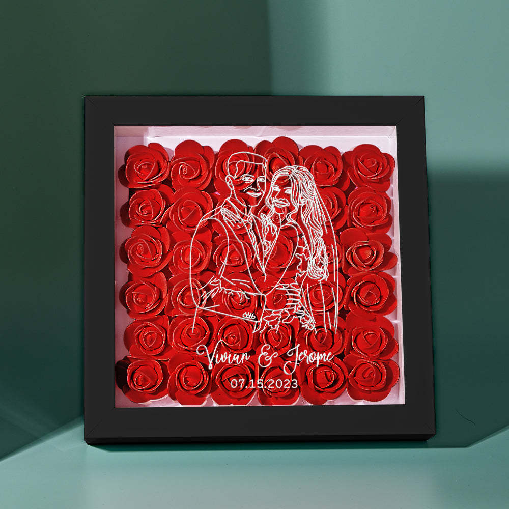 Custom Photo Flower Shadow Box Personalized Line Drawing Flower Shadowbox Frame Gift - mymoonlampuk