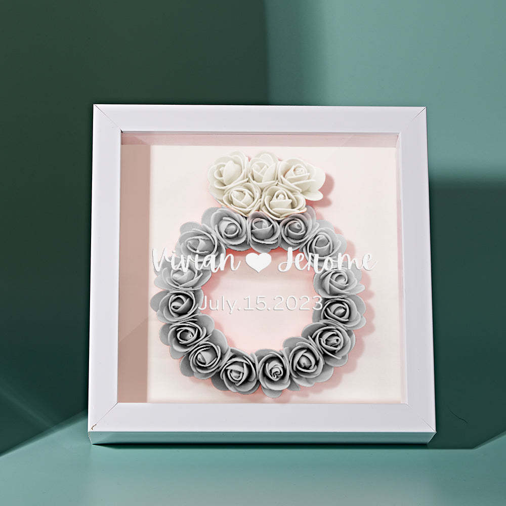 Custom Name Flower Shadow Box Personalized Wedding Ring Flower Shadowbox Frame Gift - mymoonlampuk