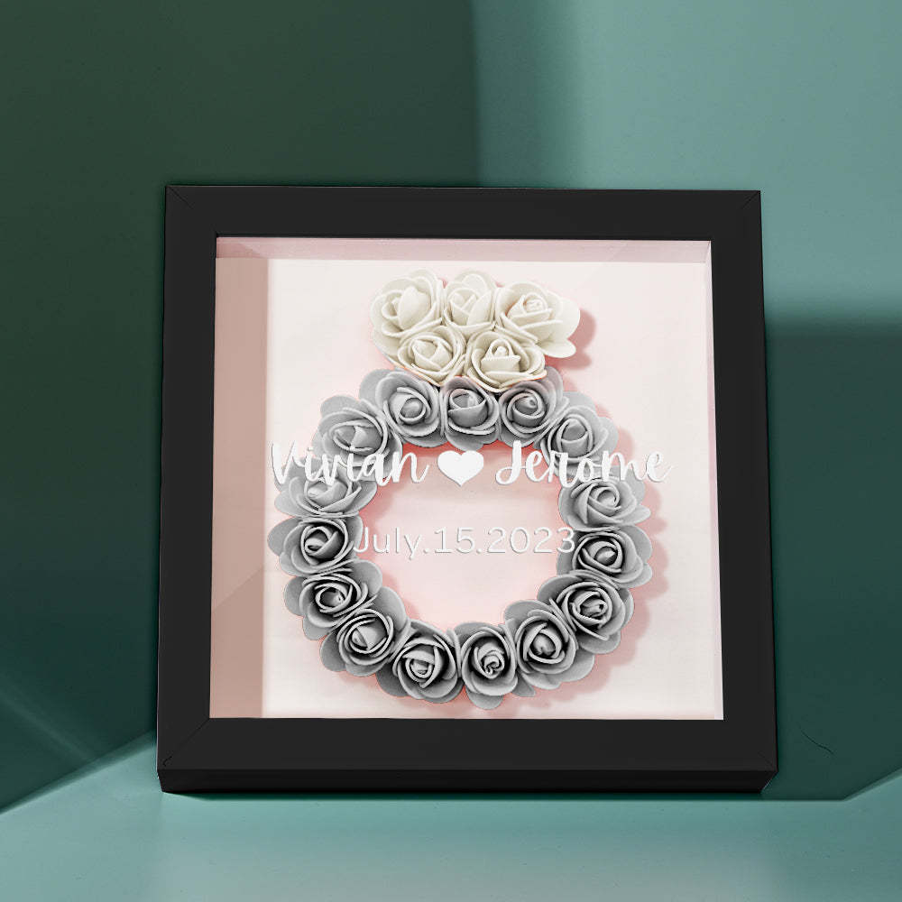 Custom Name Flower Shadow Box Personalized Wedding Ring Flower Shadowbox Frame Gift - mymoonlampuk