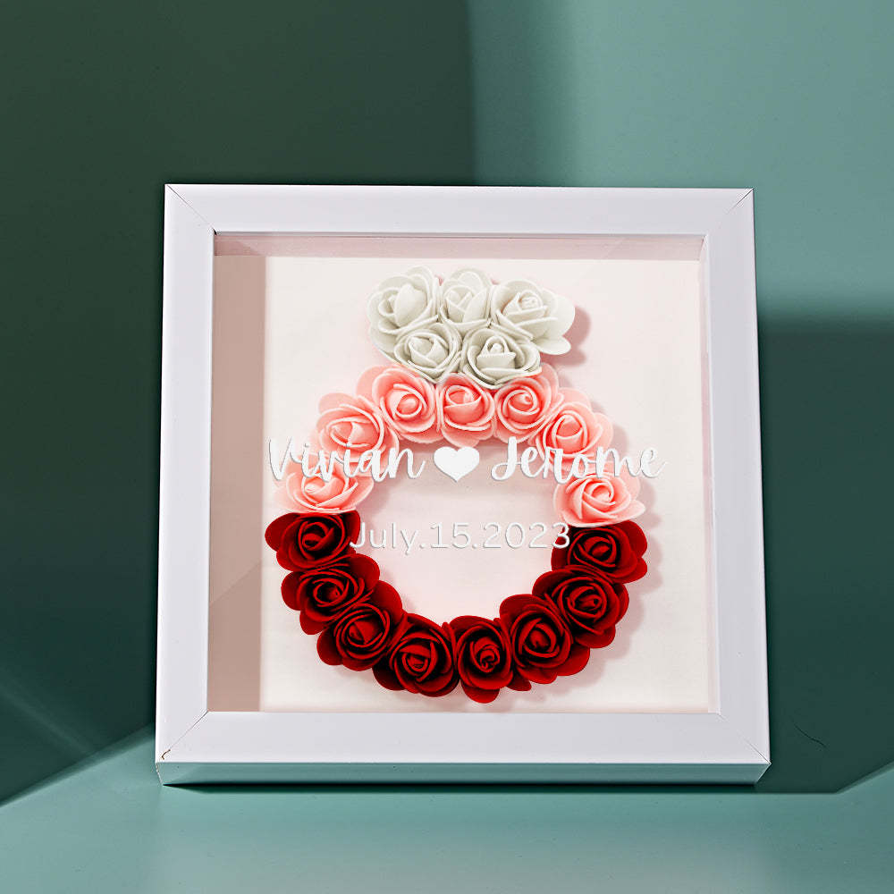 Custom Name Flower Shadow Box Personalized Wedding Ring Flower Shadowbox Frame Gift - mymoonlampuk