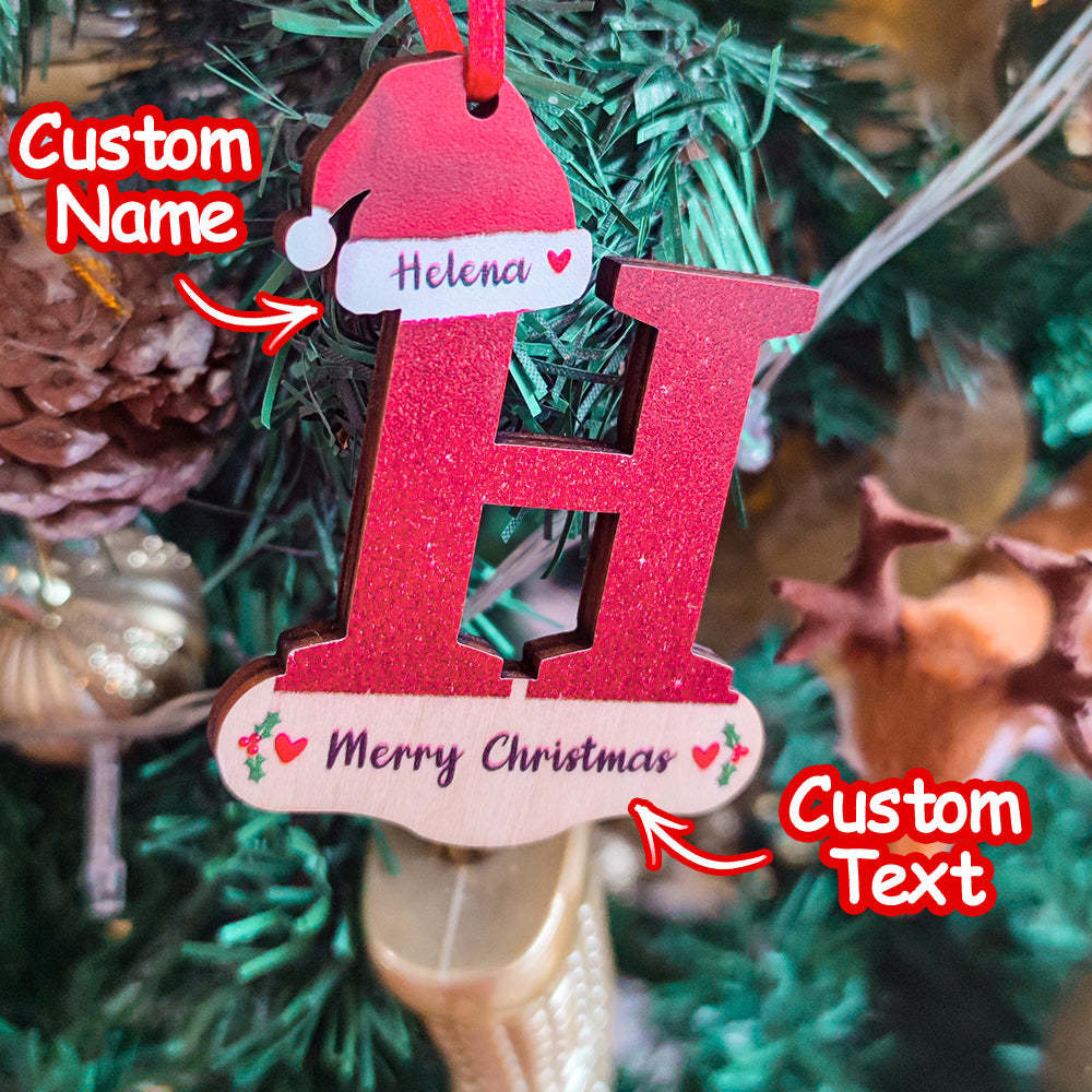 Personalized Christmas Letter Ornament with Red Hat Custom Name Christmas Tree Decoration - mymoonlampuk