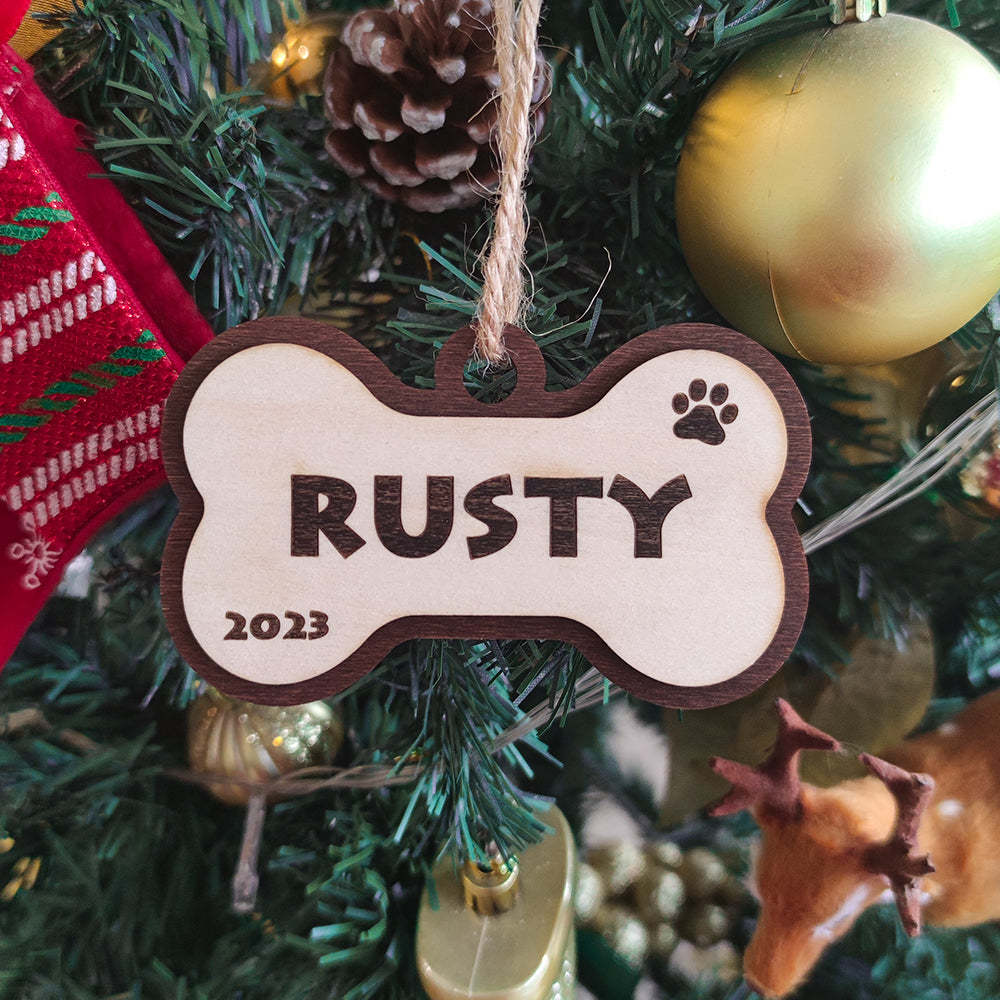 Personalized Dog Name Year Dog Bone Ornament Christmas Gift - mymoonlampuk