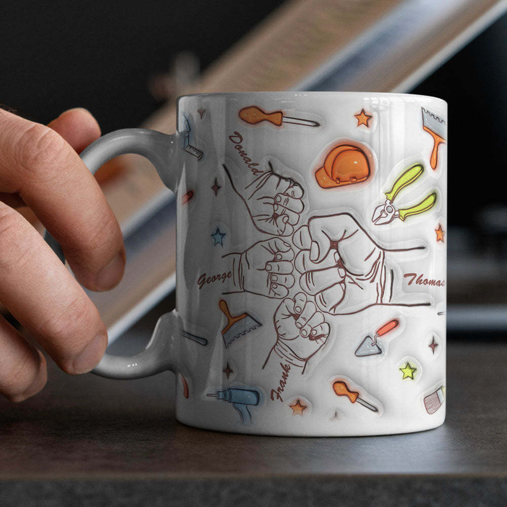 Personalized Names Custom 1-6 Kids 3D Inflated Effect Printed Mug Gift for Dad Grandpa Great Fixer - MyMoonLampUk
