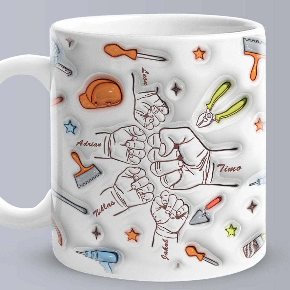 Personalized Names Custom 1-6 Kids 3D Inflated Effect Printed Mug Gift for Dad Grandpa Great Fixer - MyMoonLampUk