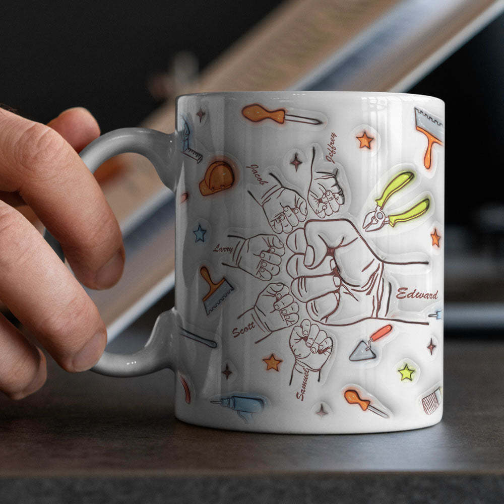 Personalized Names Custom 1-6 Kids 3D Inflated Effect Printed Mug Gift for Dad Grandpa Great Fixer - MyMoonLampUk