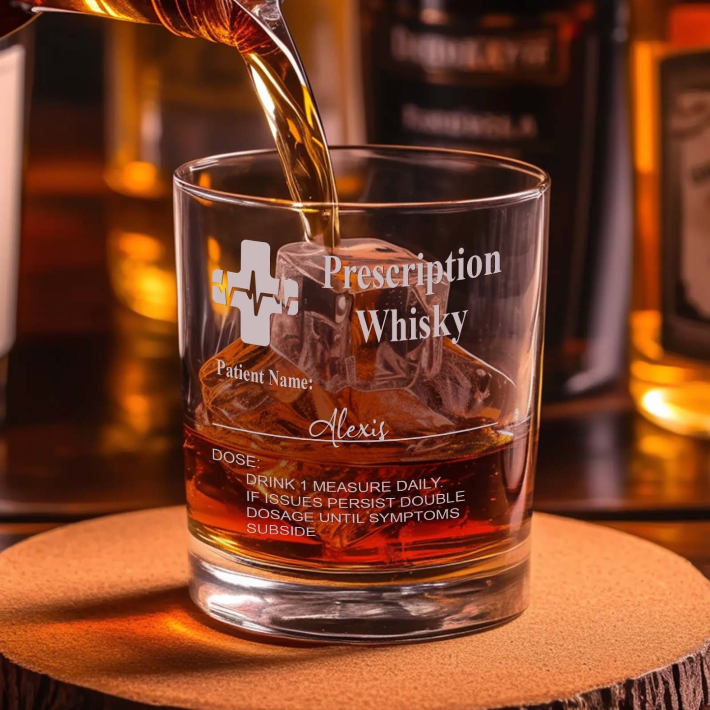 Personalized Funny Prescription Whisky Glasses and Slate Coaster with Laser Engraved Name Father's Day Gift for Grandpa Dad