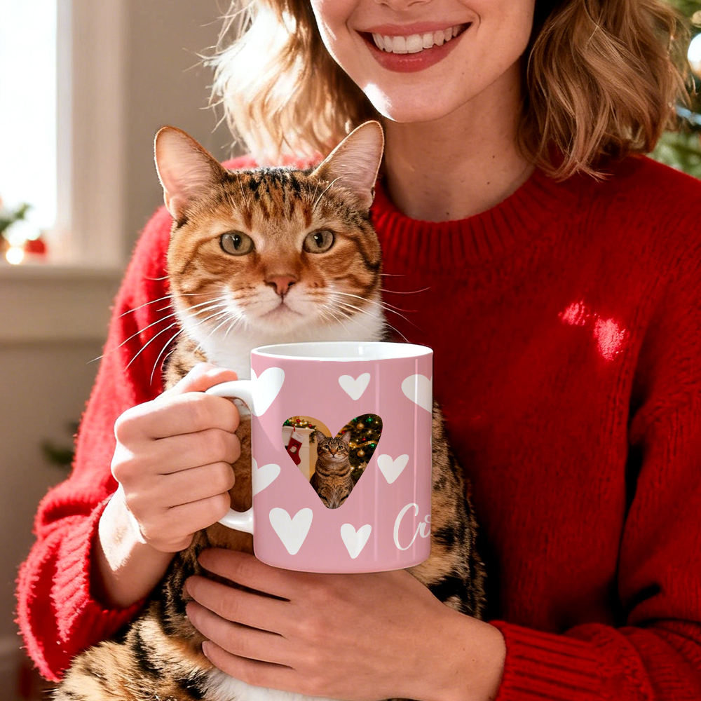 Christmas Gift Custom Cat Photo Mug Personalized Name and Photo Ceramic Mug Pet Lover Holiday Gift - MyMoonLampUk