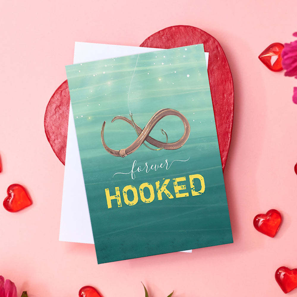Hooked on You Funny Unique Fish Valentine's Day Greeting Card - mymoonlampuk