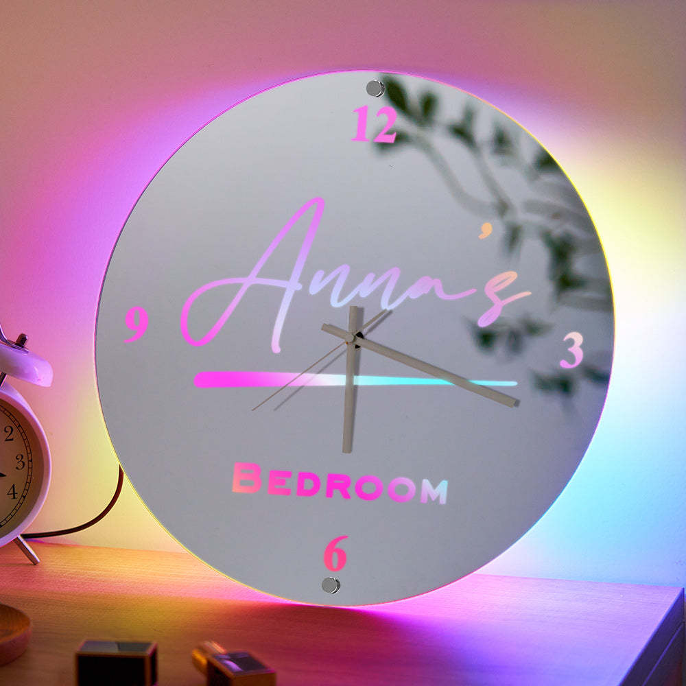 Custom Name Clock Mirror Light Wall Decor - mymoonlampuk